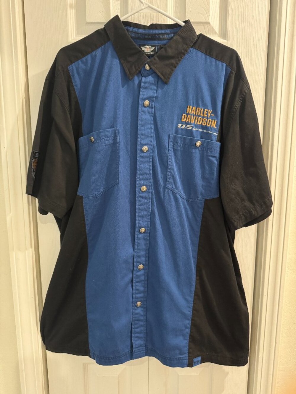Harley-Davidson 115th Anniversary Men’s 2XL Blue Black Embroidered Shirt